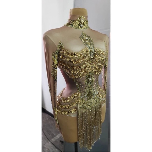 Gold rhinestone embellished leotard - Picture 4 of 6
